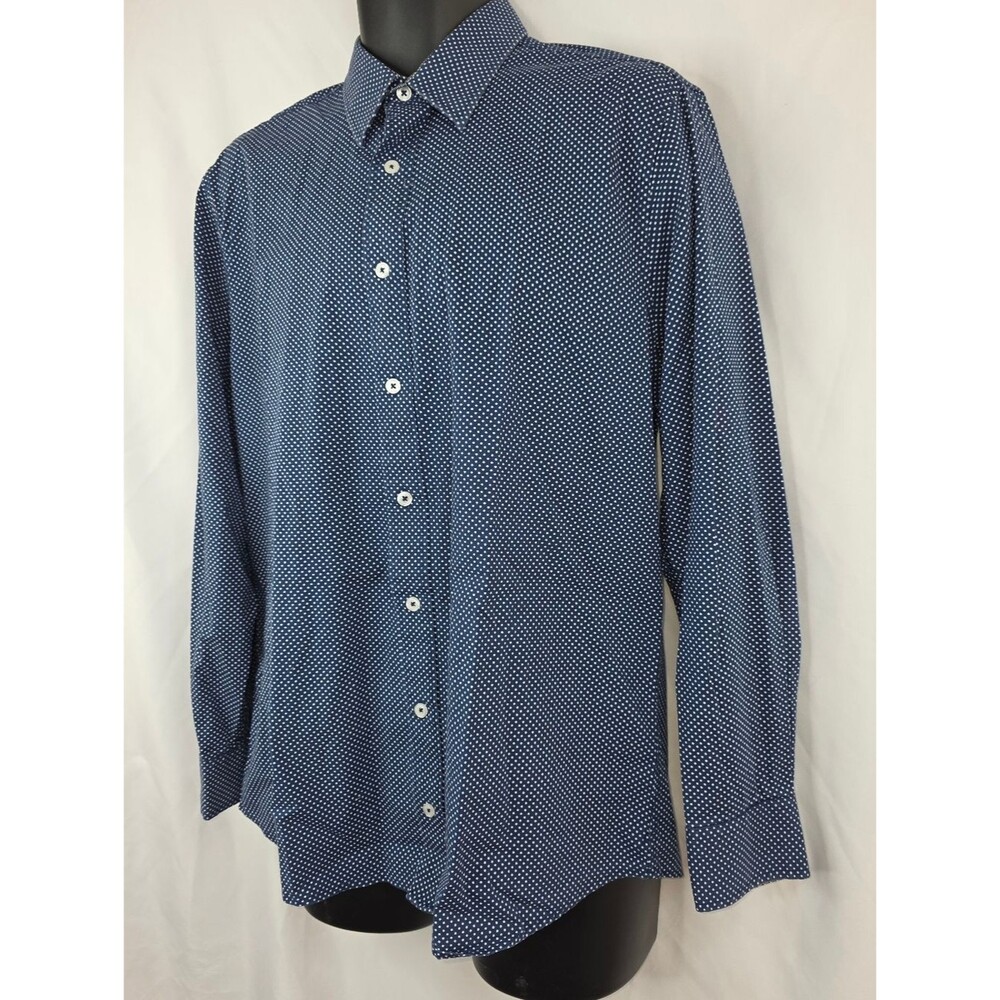 Nick Graham Everywhere Blue Polka Dot Button Down Size 16-16.5 Large AM-0649